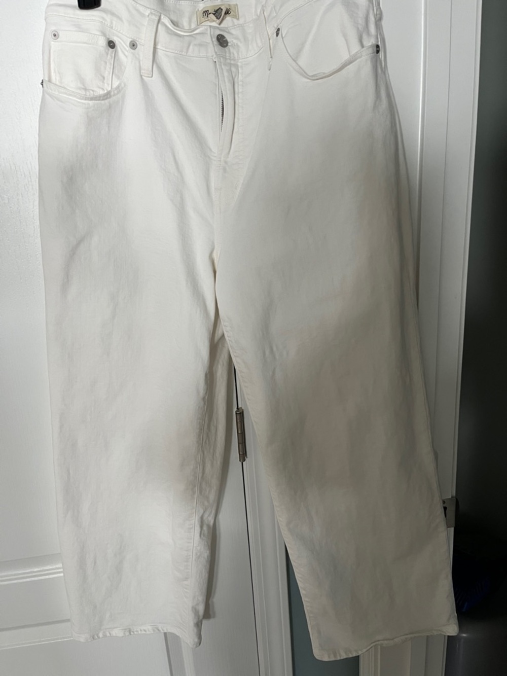 Madewell White Denim Jeans with Brushed Metal Button
